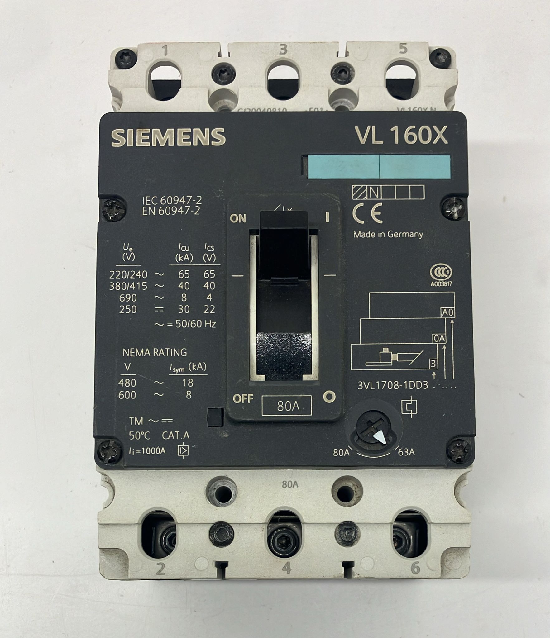 SIEMENS 3VL1708-1DD3 63-80A Compak şalter